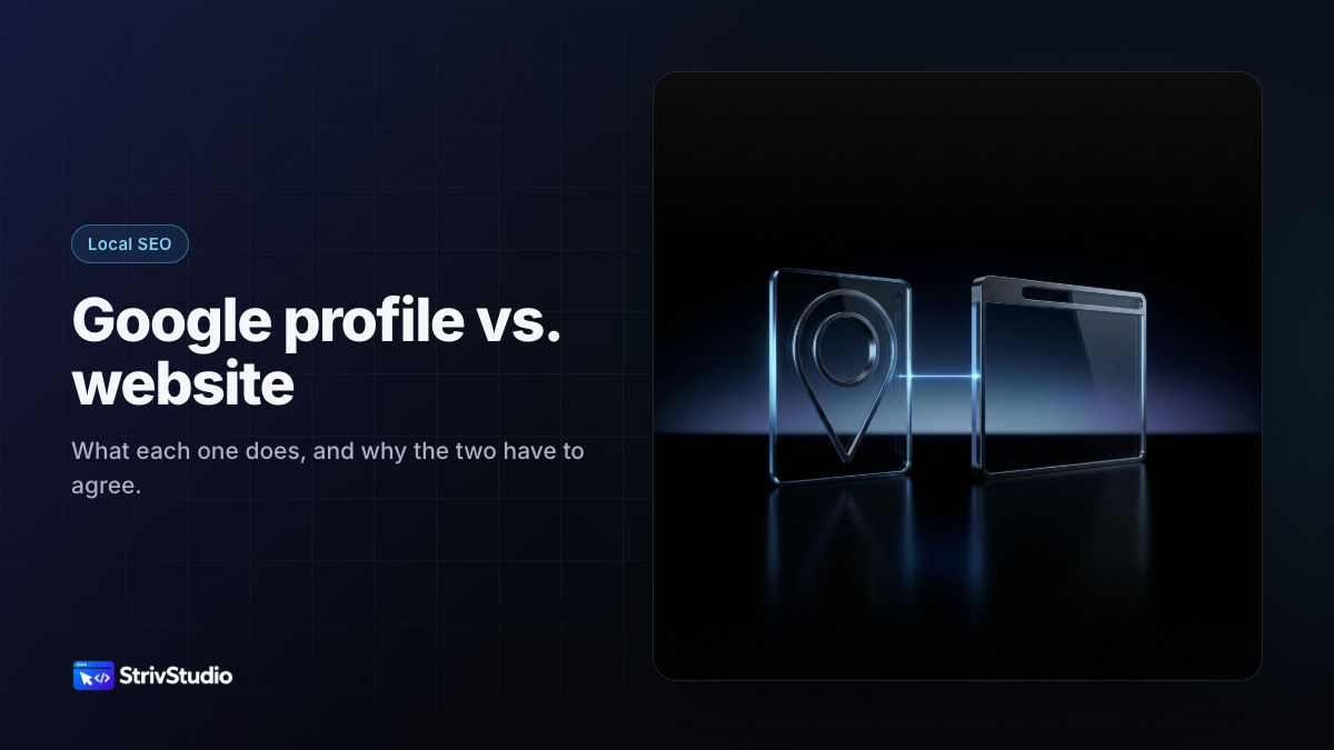Illustration of two glass panels side by side, one shaped like a map-pin card and one like a browser window, joined by a beam of light