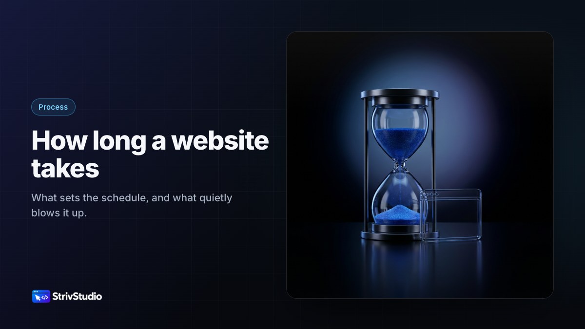 Illustration of a glass hourglass filled with tiny glowing blue grains beside a small glass browser window