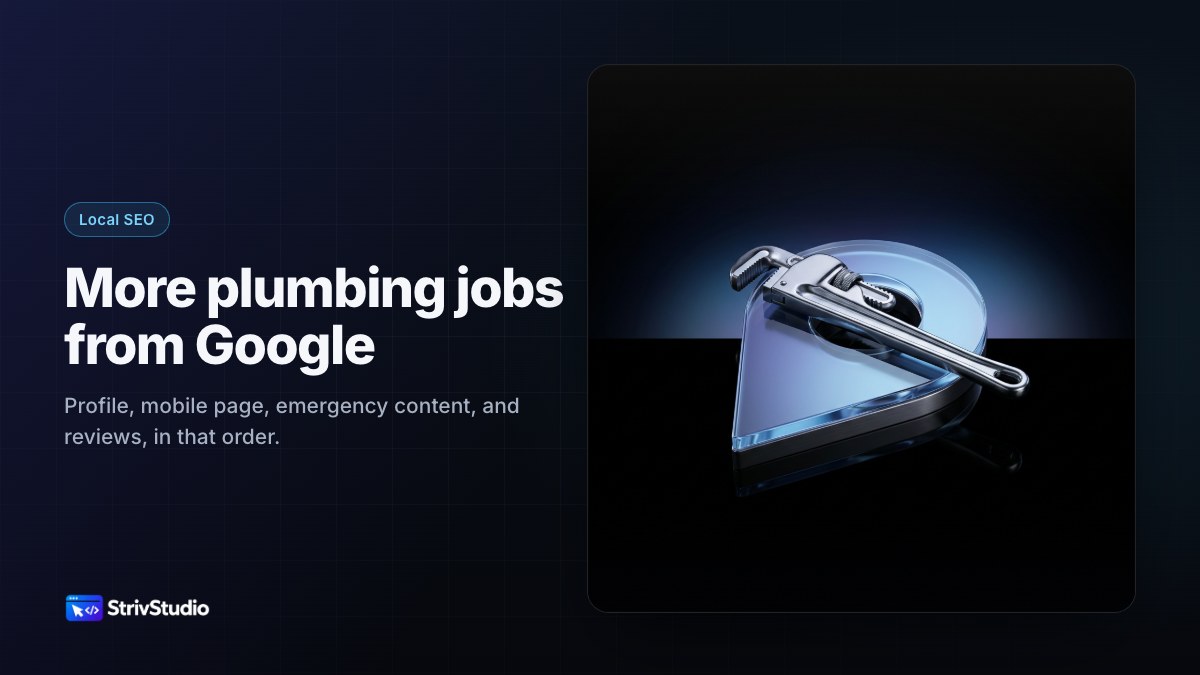 Illustration of a chrome pipe wrench resting across a large glass map pin on a dark studio floor