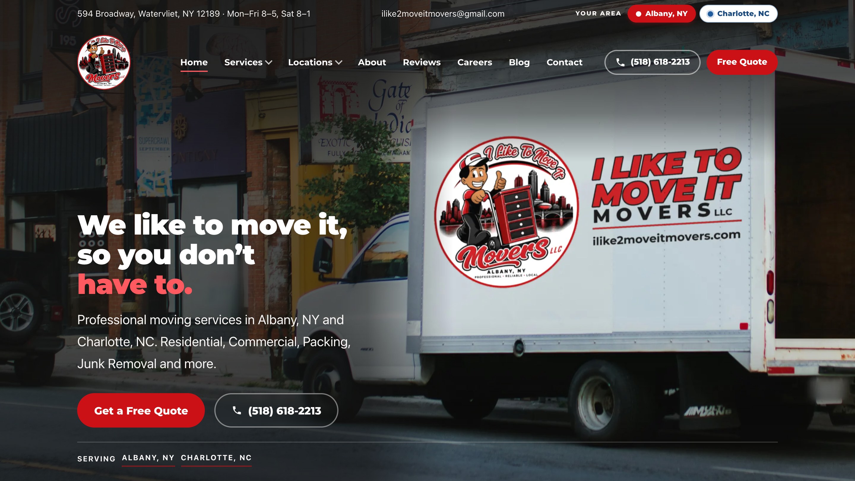 Homepage of I Like To Move It Movers, built by StrivStudio