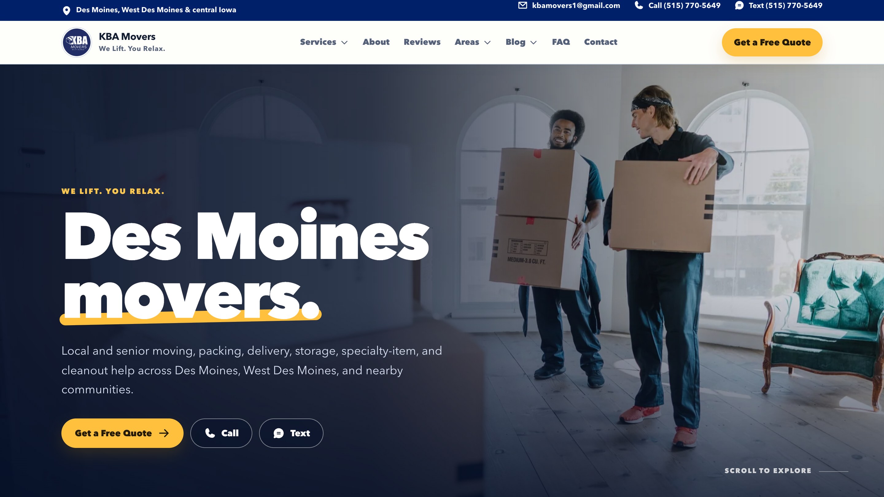 KBA Movers website built by StrivStudio