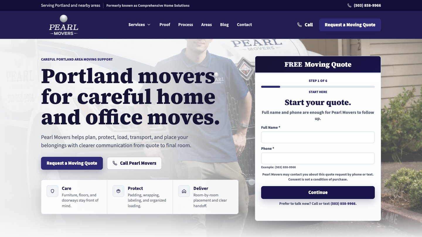 Pearl Movers homepage preview