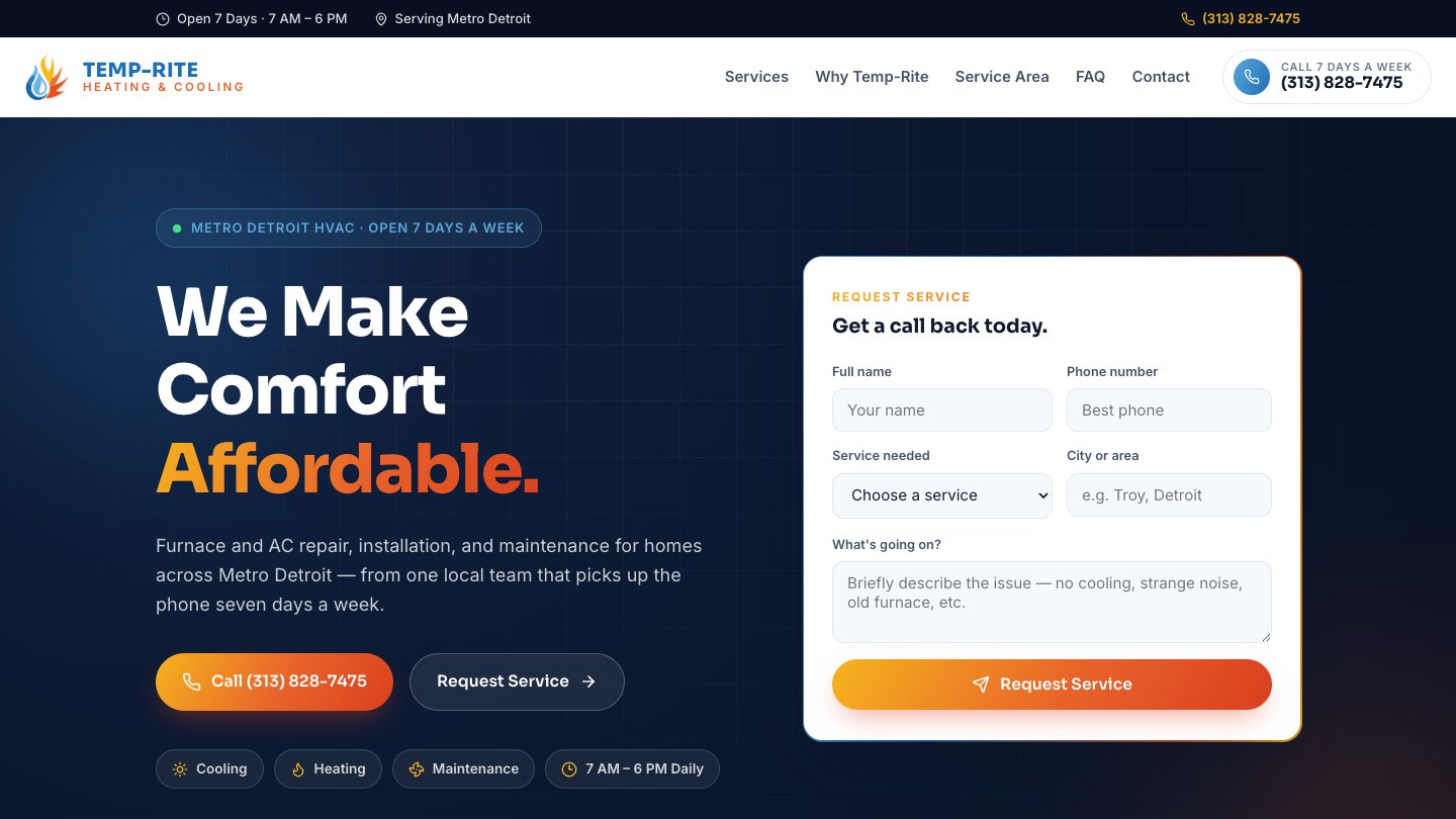 Temp-Rite Heating & Cooling homepage preview